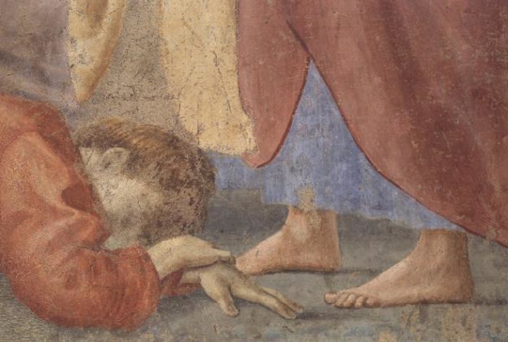 Detail of St. Peter Distributing the Common Goods of the Church, and the Death of Ananias,, c.1427 by Tommaso Masaccio