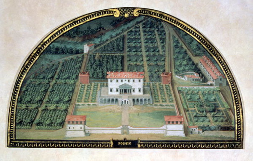 Detail of Villa Poggio a Caiano from a series of lunettes depicting views of the Medici villas, 1599 by Giusto Utens