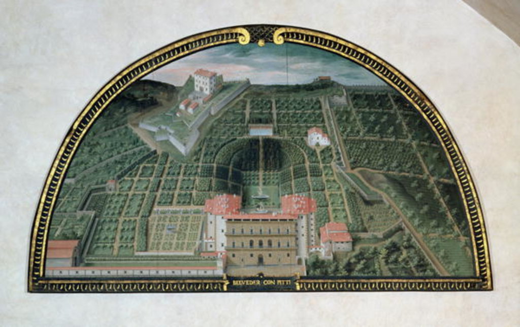 Detail of Fort Belvedere and the Pitti Palace from a series of lunettes depicting views of the Medici villas, 1599 by Giusto Utens