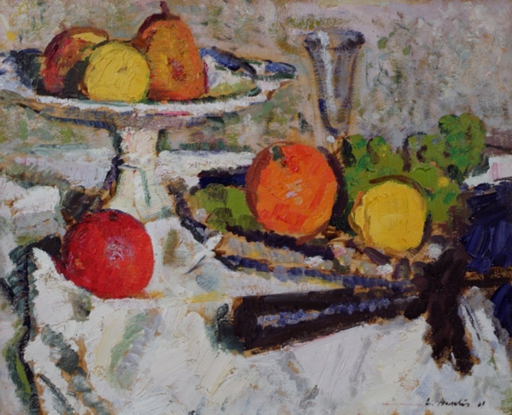 Detail of Still Life of Fruit on a White Tablecloth, 1921 by George Leslie Hunter