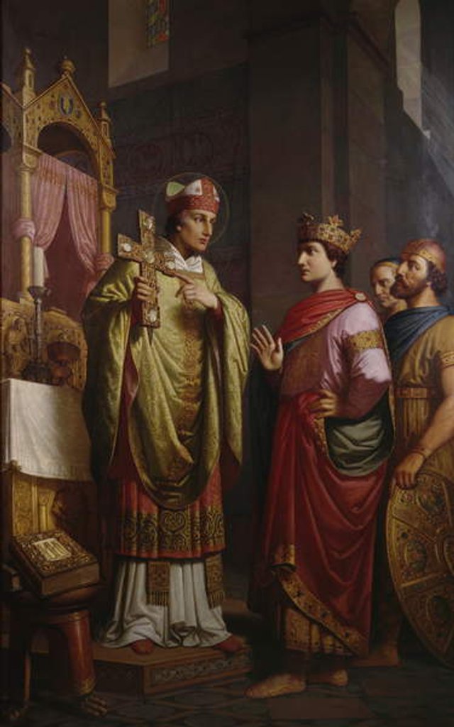 Detail of Bishop Bernward shows Emperor Otto III his Cross by School German
