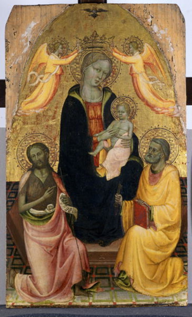 Detail of Enthroned Madonna and Child being crowned by two Angels, John the Baptist and the Apostle Peter, c.1410-20 by Baldese Pseudo