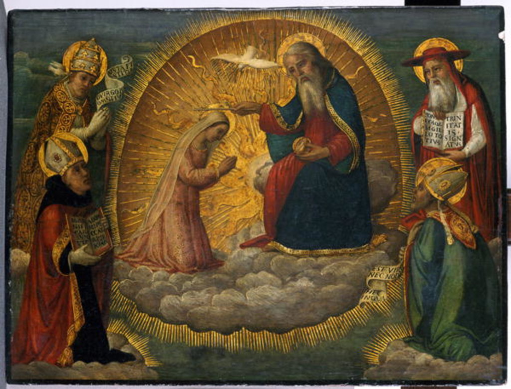 Detail of Mary before God the Father, watched by the four Church Fathers by Italian School