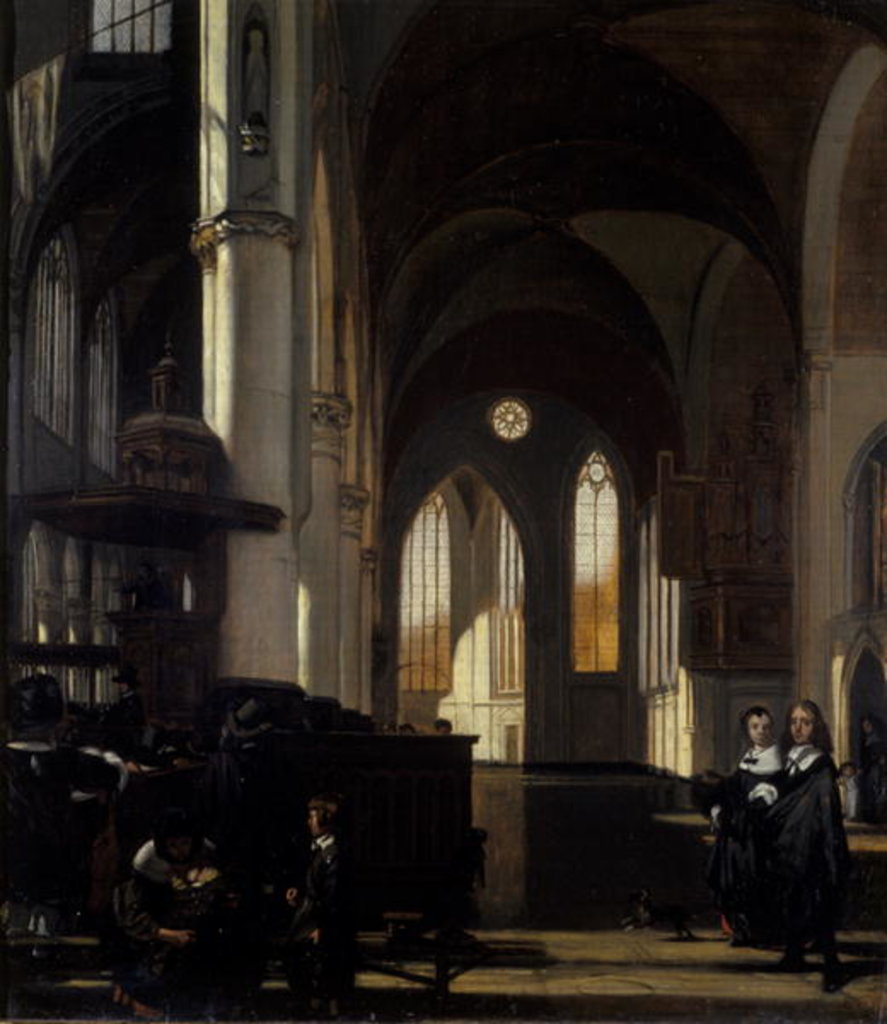 Detail of The Interior of a Gothic Church, c.1650 by Emanuel de Witte
