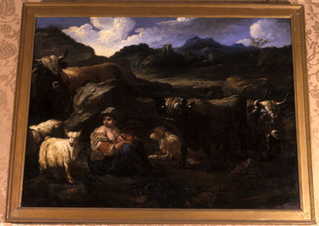 Detail of Shepherdess with herd by Philipp Peter called Rosa da Tivoli Roos