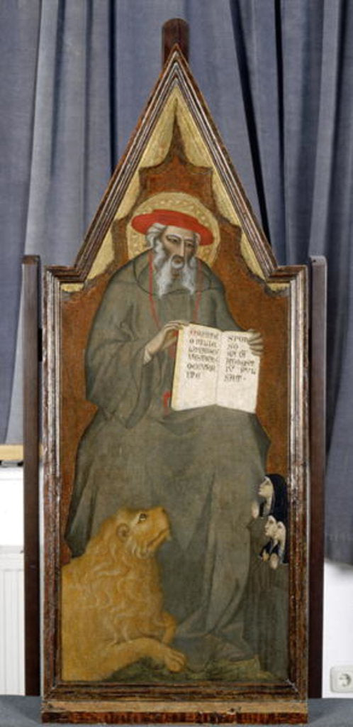 Detail of St. Jerome with lion and three praying nuns, c.1360 by Giovanni del Biondo dal Casentino