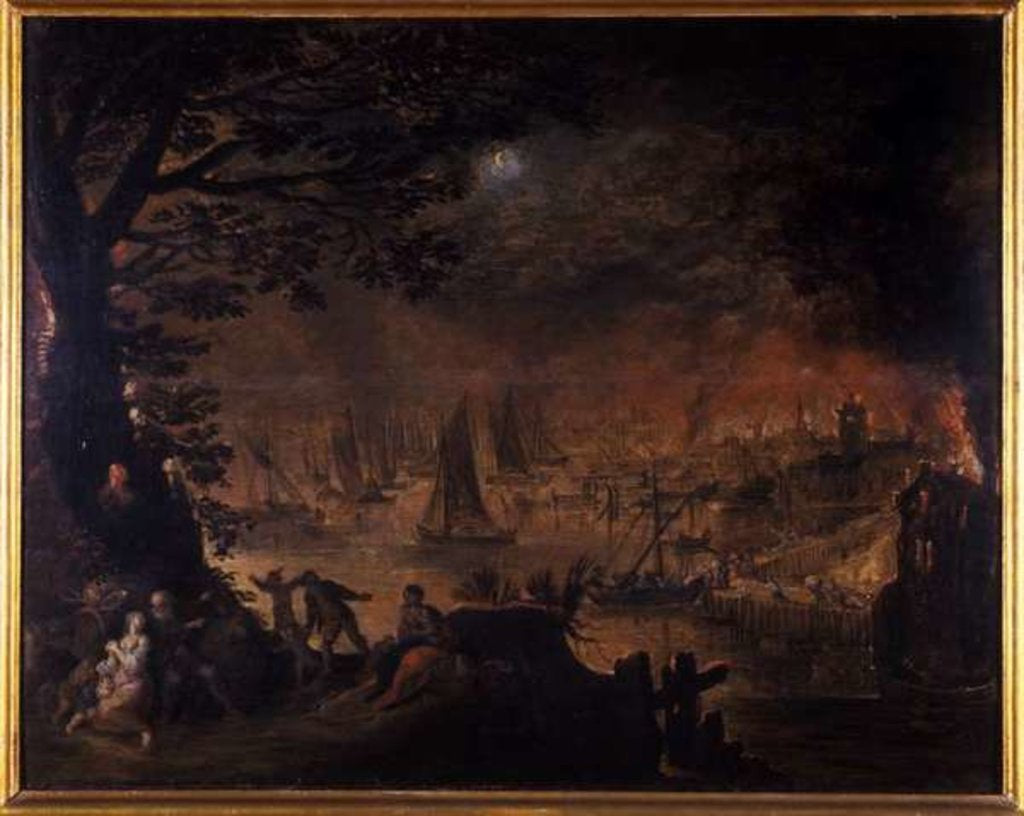 Detail of Burning town by the sea by Joos or Josse de The Younger Momper