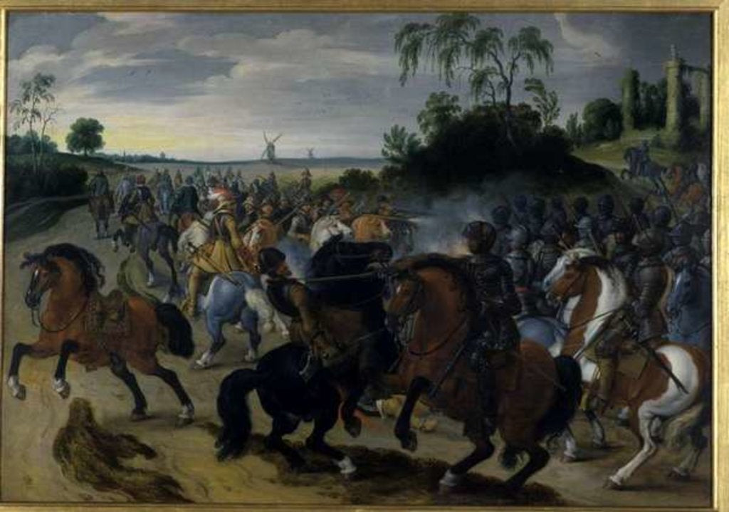 Detail of Cavalry in combat at the foot of a hill by Sebastian Vrancx