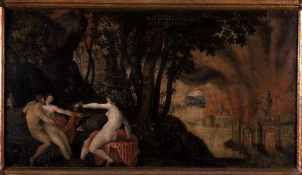 Detail of Lot and his daughters under roses and laurel trees by Joos or Jodocus van Winghe