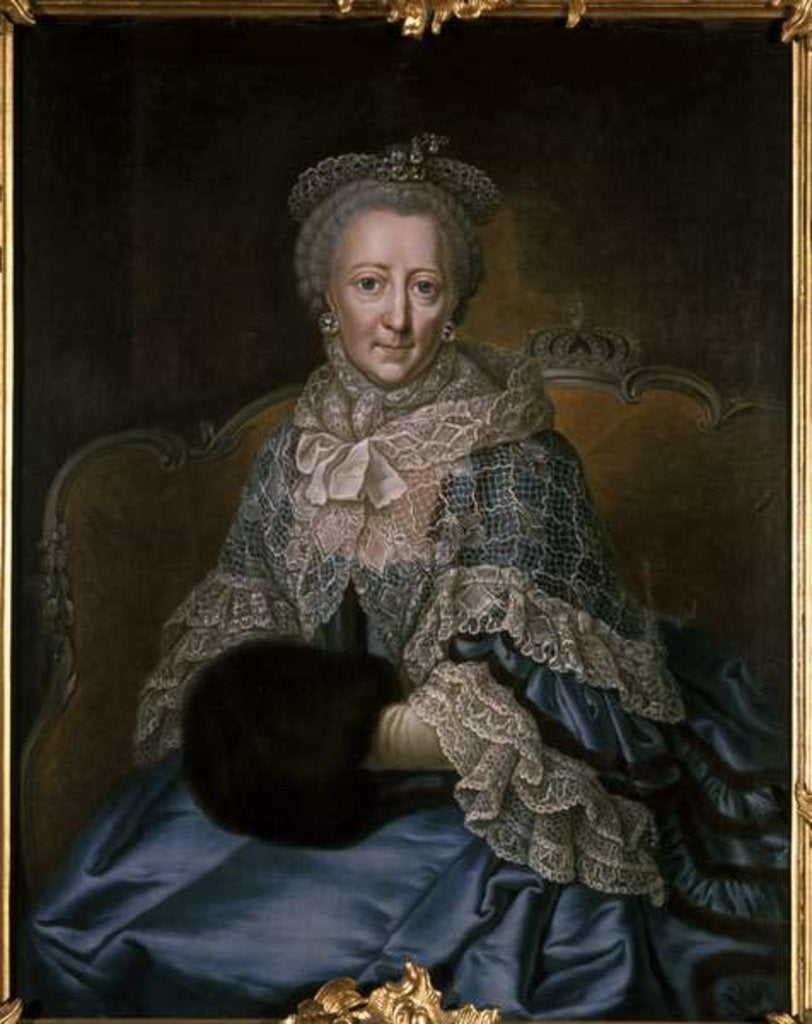 Detail of Old woman wearing a lace shawl and muff by German School
