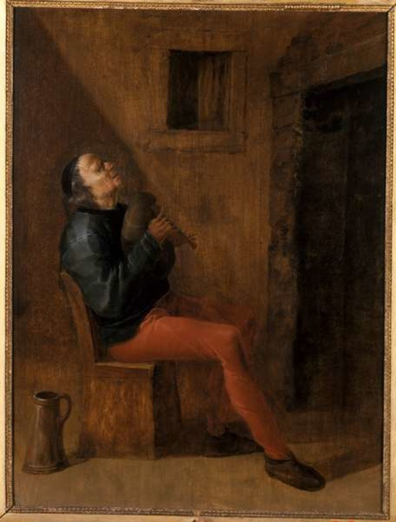 Detail of Old bagpipe player by Netherlandish School