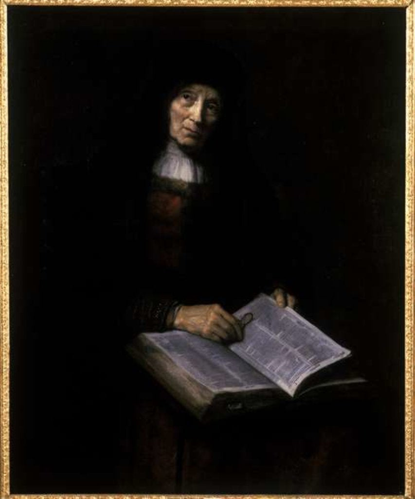 Detail of Old women with book by Nicolaes Maes