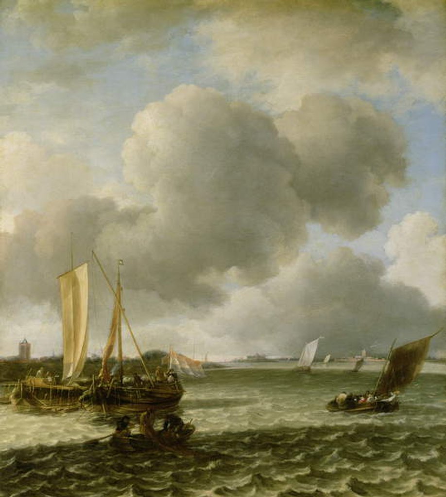 Detail of Boats on the River Waal, 1650s by Jan van de Capelle or Cappelle