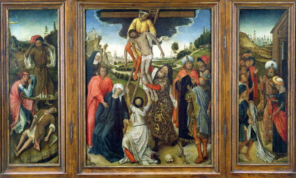 Detail of The Deposition, flanked by Adam and Eve Mourning Abel and Joseph's Coat Shown to Jacob by Netherlandish School