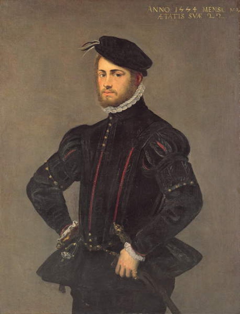 Detail of Portrait of a Young Man, aged 22, 1554 by Jacopo Robusti Tintoretto