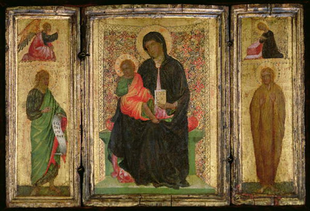 Detail of Madonna and Child Enthroned with St. John the Baptist with the Angel of the Annunciation above and St. Mary Magdalene with the Virgin Annunciate above, c.1360-70 by Italian School