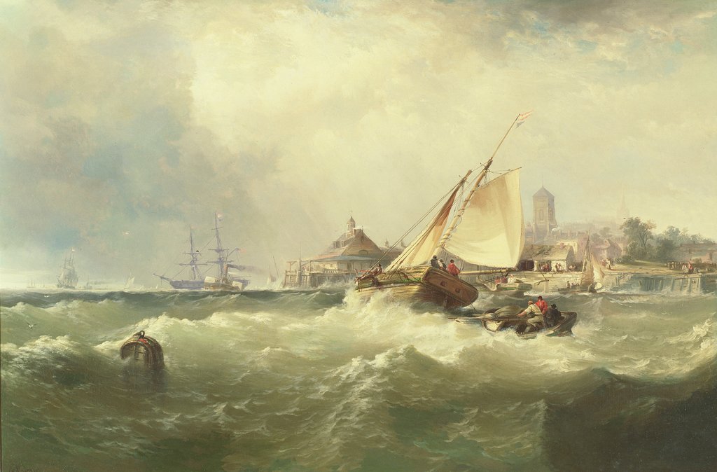 Detail of New Castle on the Delaware, 1857 by Edward Moran