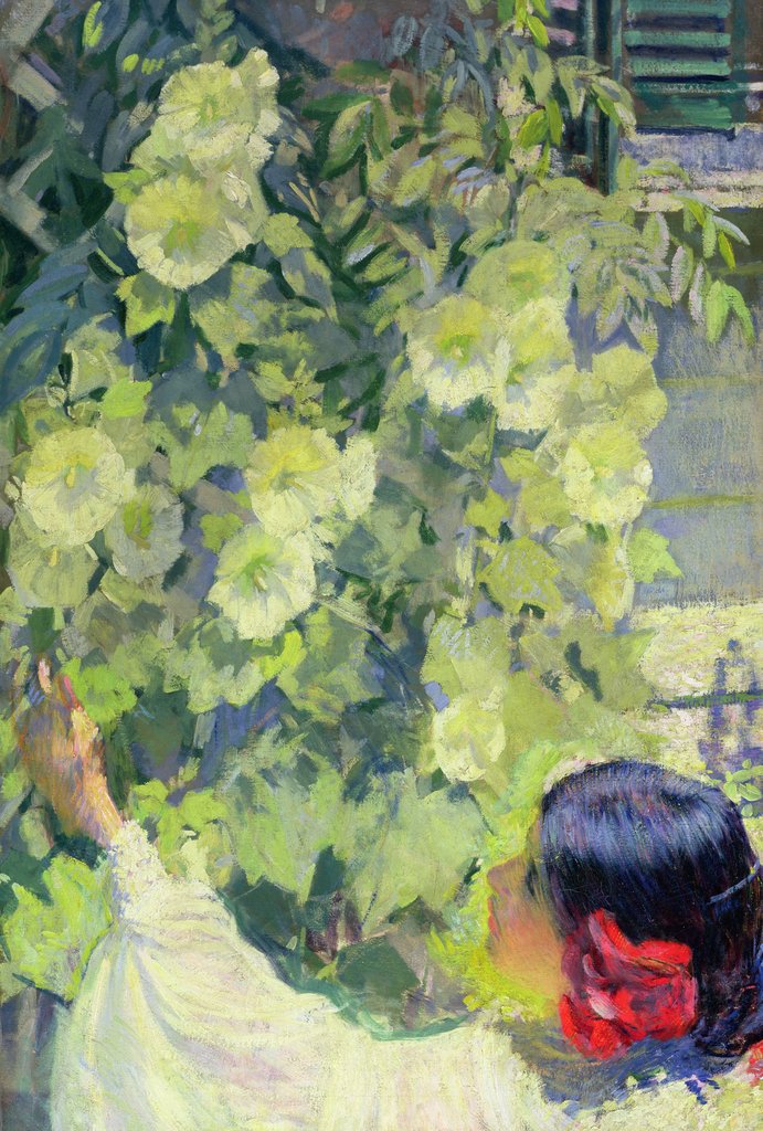 Detail of Hollyhocks, c.1923 by Philip Leslie Hale