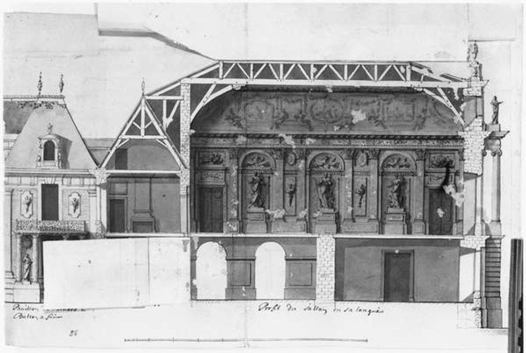 Detail of South-north cross-section of the Grand Salon and the Salle de Diane of the Chateau de Versailles by French School