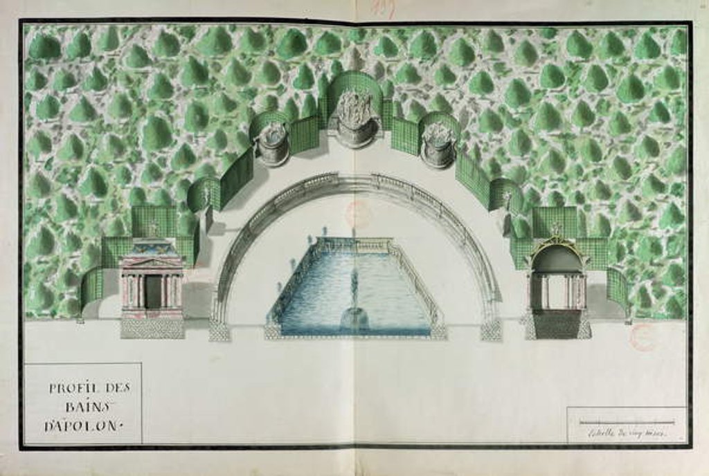 Detail of Ms 1307/52 Design for the Baths of Apollo at Versailles by Andre Le Notre