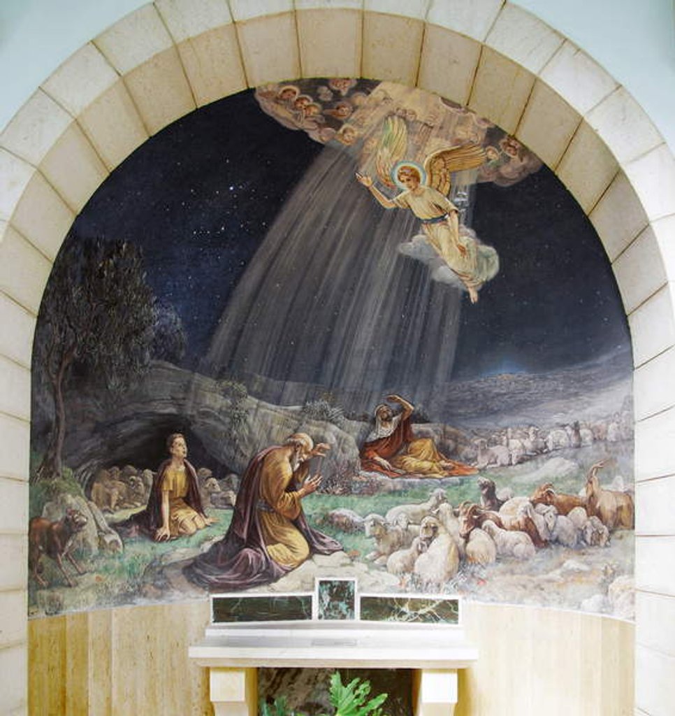 Detail of Angel of the Lord visits the Shepherds, Sanctuary of the Shepherd's Chapel, Bethlehem by Umberto Noni