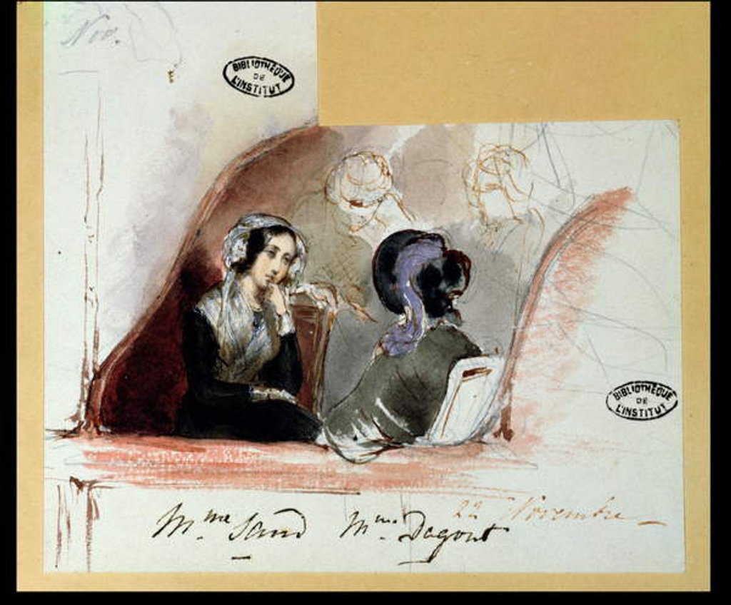 Detail of George Sand and Marie de Flavigny Countess of Agoult, at the Comedie Francaise, 1834 by Auguste (b.1810-15) Odier