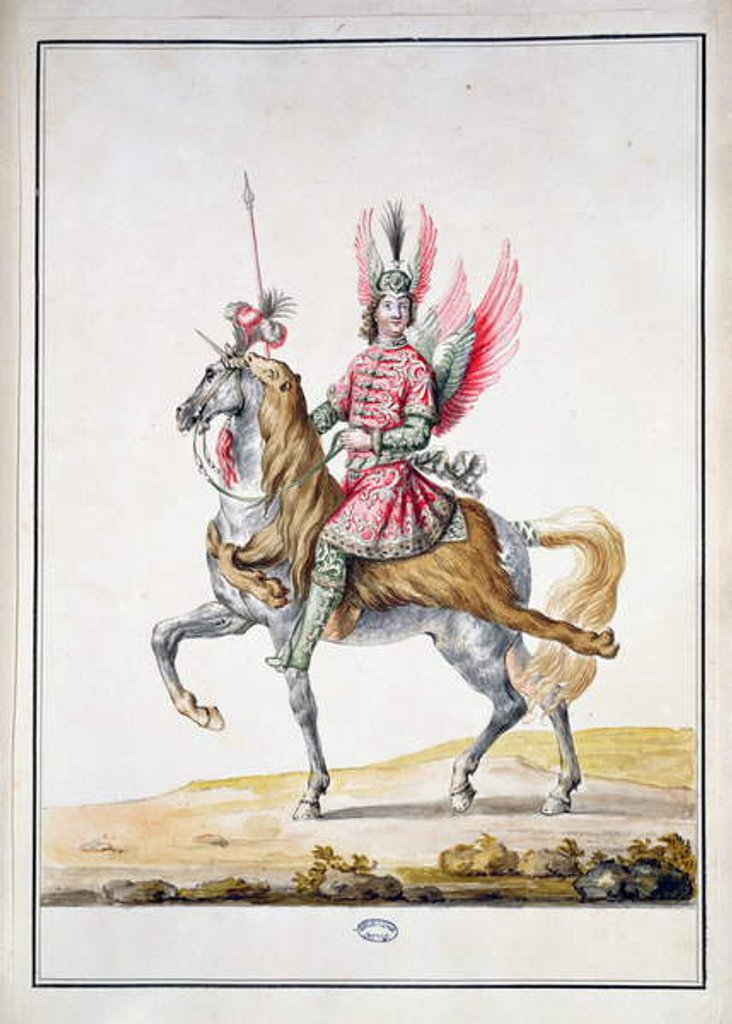 Detail of Horseman with wings by Jean I (1640-1711) Berain