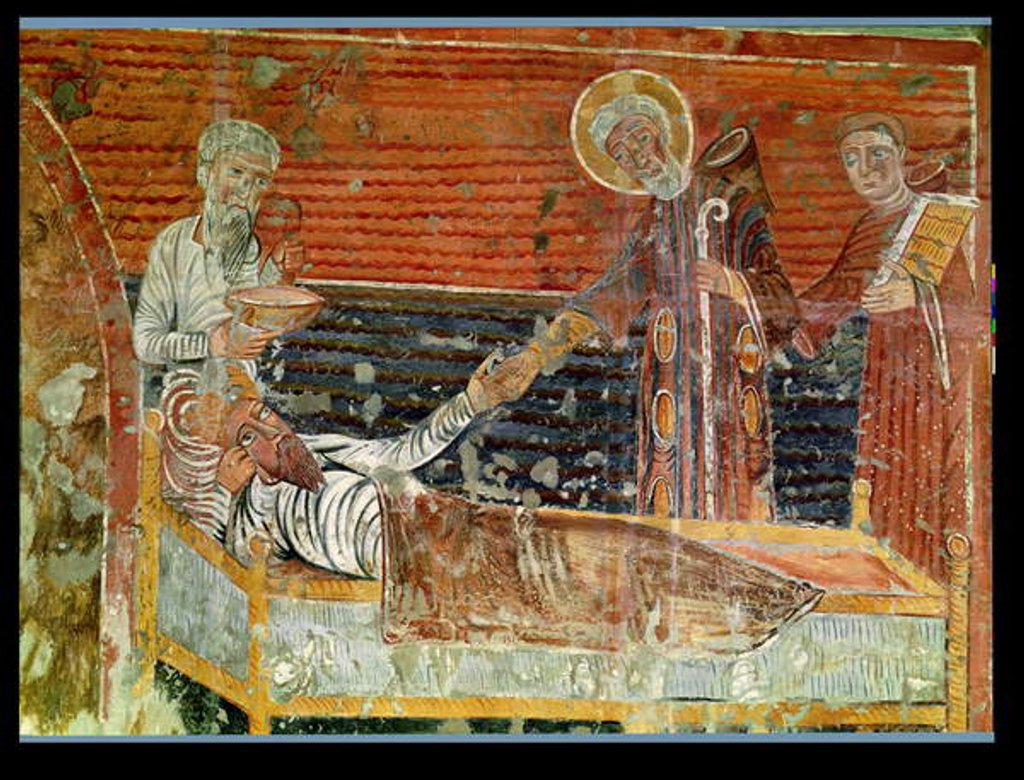 Detail of St. Severinus curing Clovis I copy of a 12th century original in the Church of Chateau-Landon by School French
