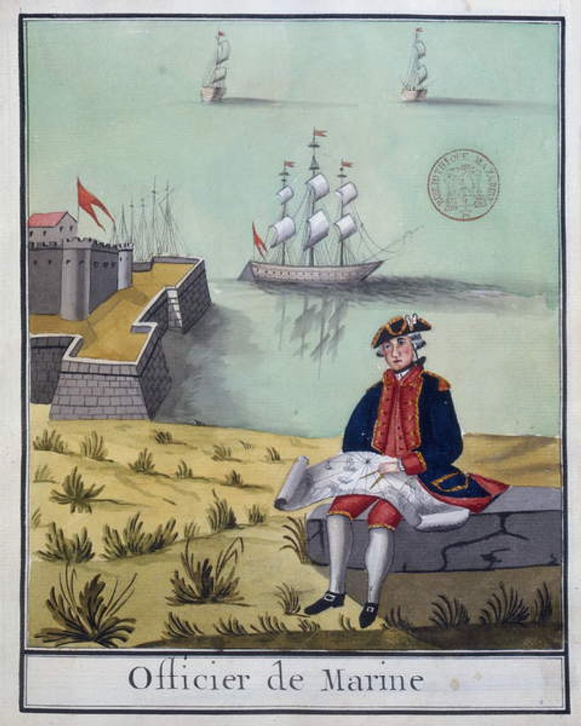 Detail of Ms 2848 The Marine Officer, from a series of French military costumes, 1768 by French School