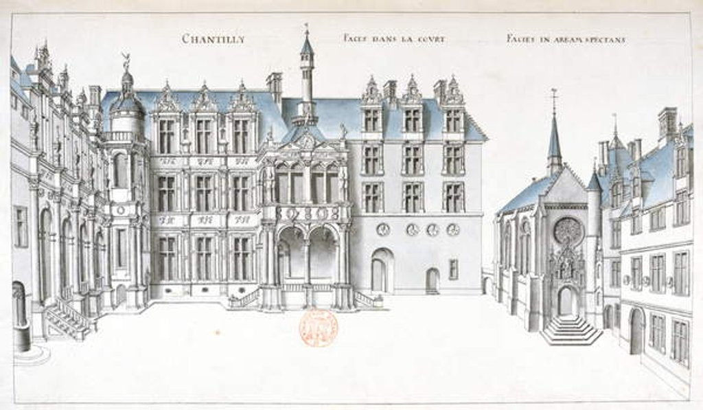Detail of View of the courtyard and chapel at Chantilly by French School