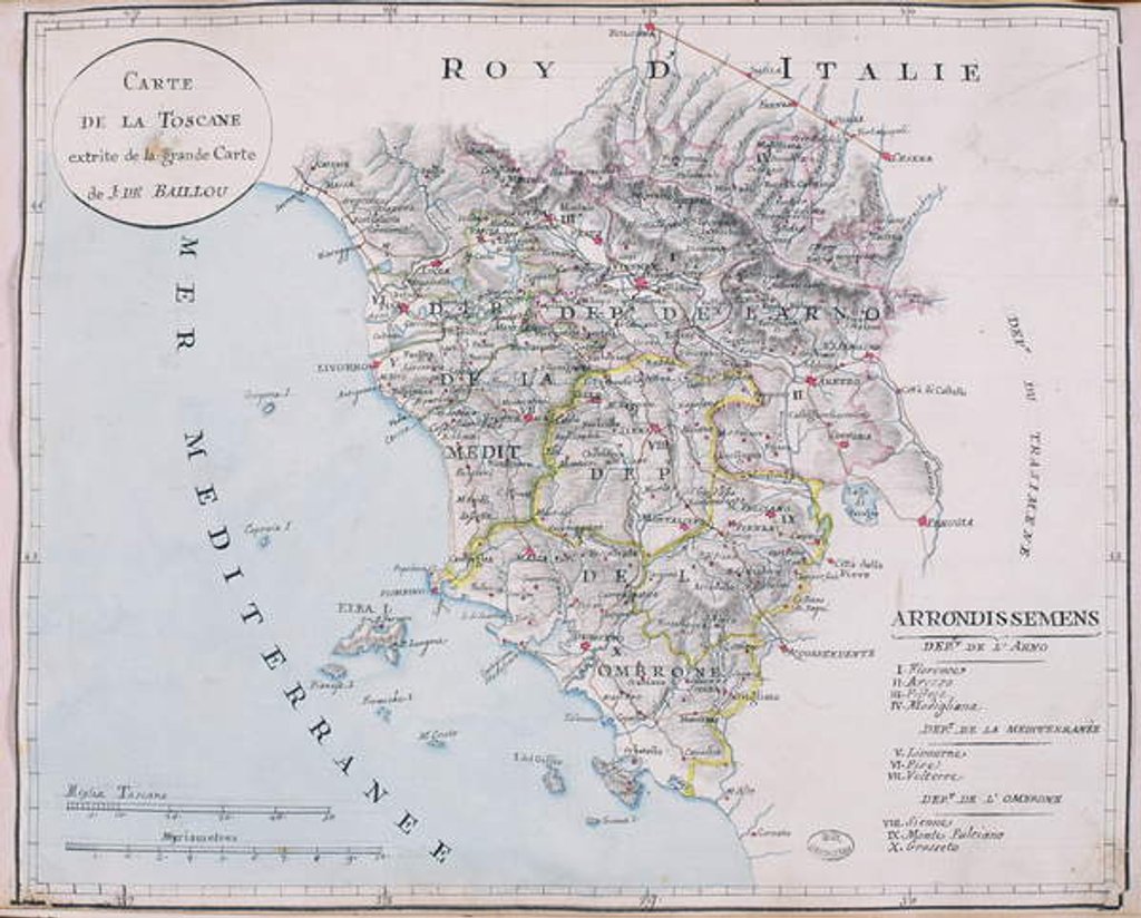 Detail of Map of Tuscany by French School