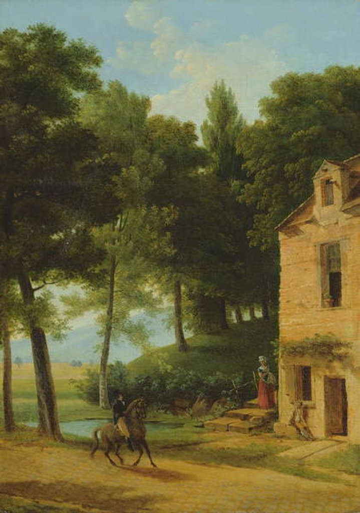 Detail of Italian Landscape with a Cavalier by Jean Victor Bertin