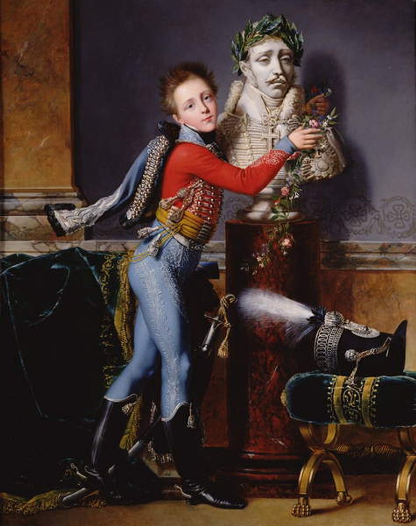 Detail of Portrait of Edouard Cesar de Laborde bedecking his father's bust with flowers, 1817 by Alexandre-Jean Dubois Drahonet