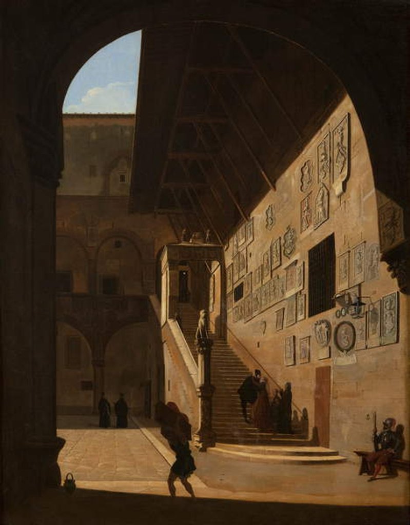 Detail of Interior view of the Old Palace of the Republic in Florence 1822 by Camille Marie Bonnard
