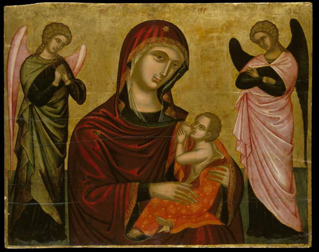 Detail of Icon of the Virgin Lactans with Two Angels by School Cretan