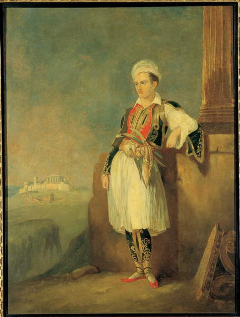 Detail of Portrait of the poet Lord George Noel Byron, 1830 by European School