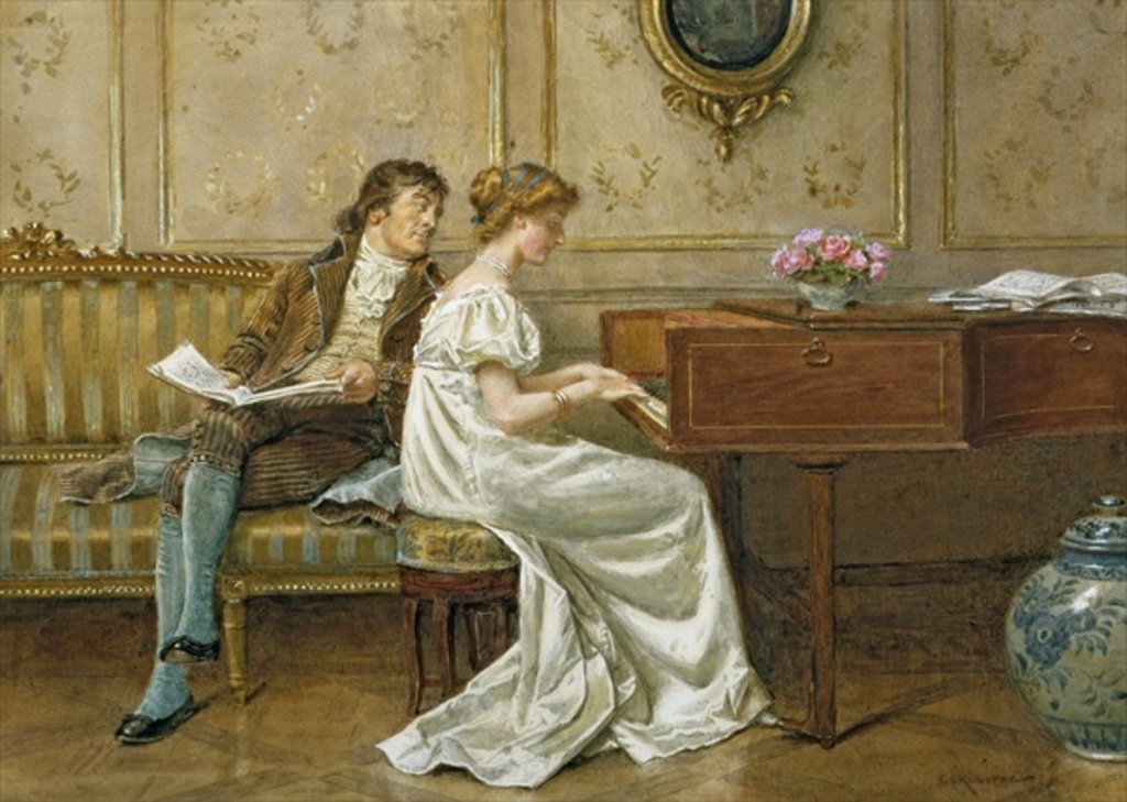 Detail of The New Spinet by George Goodwin Kilburne