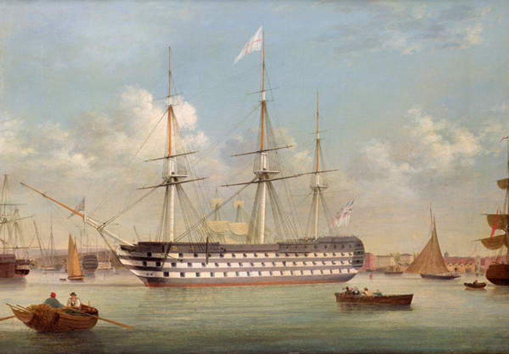 Detail of H.M.S. Britannia lying off Plymouth by Thomas Buttersworth