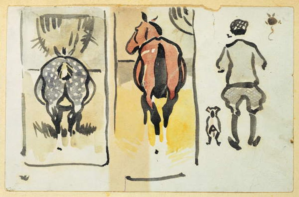 Detail of A page from a scrapbook containing 43 sketches by Joseph Crawhall