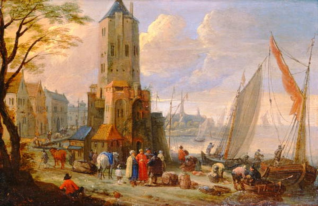 Detail of Figures and Boats in a Dutch Port by Pieter Bouts