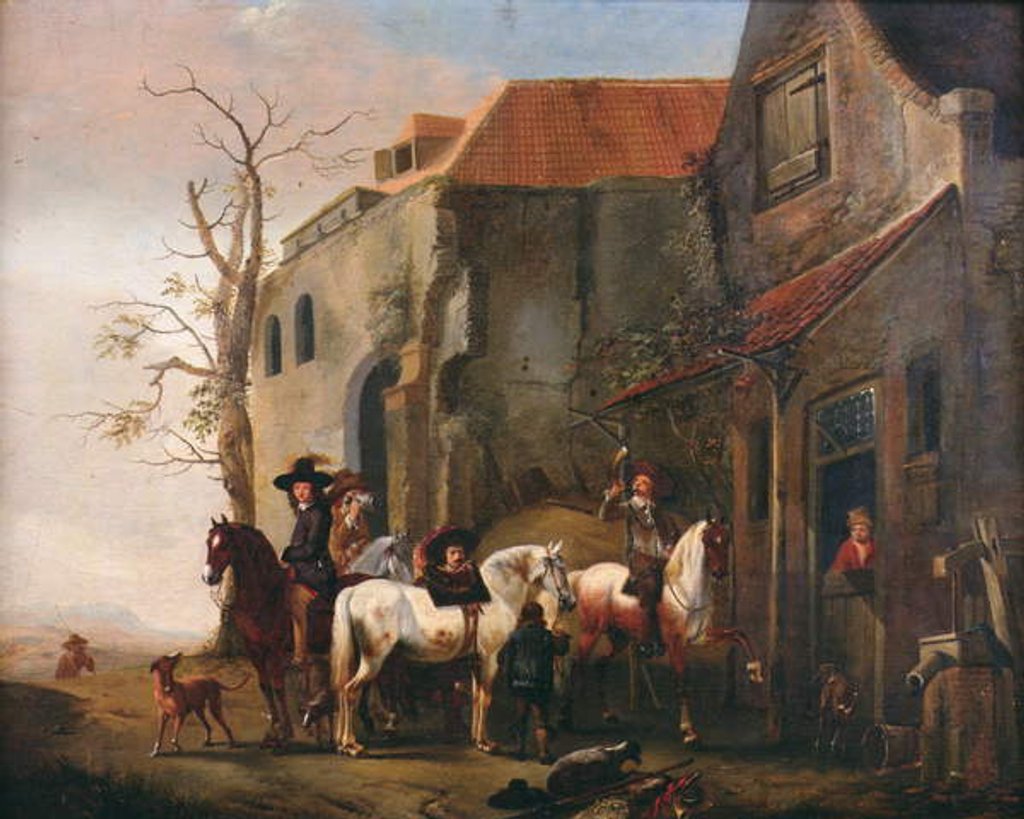 Detail of Riders and Horses at the Door of an Inn by Pieter Wouwermans or Wouwerman