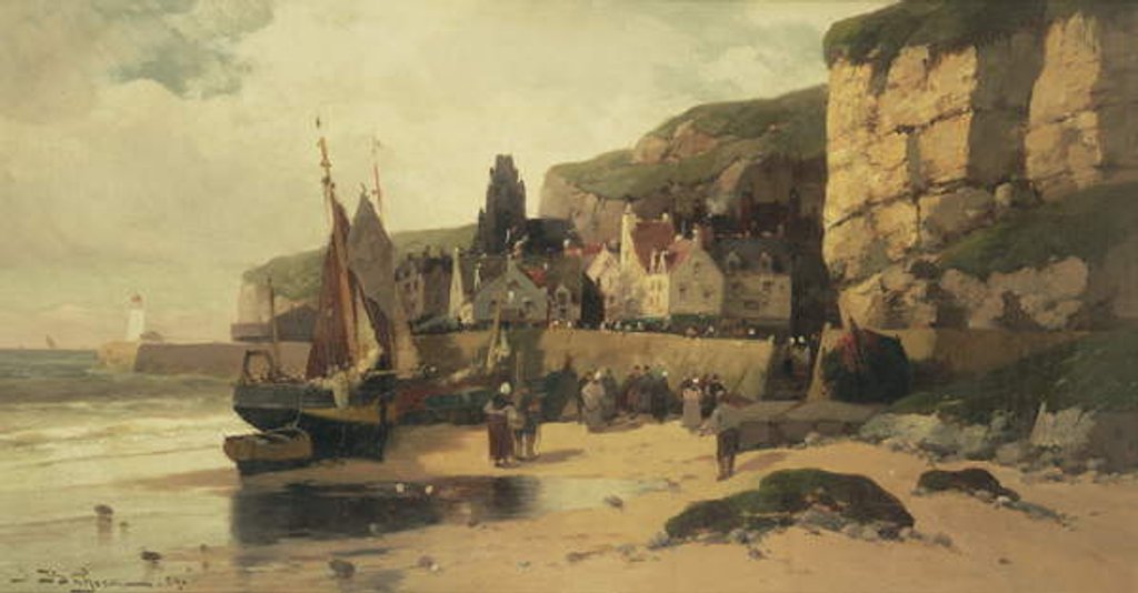 Detail of Fishing Village, Normandy, 1889 by Jules G Bahieu