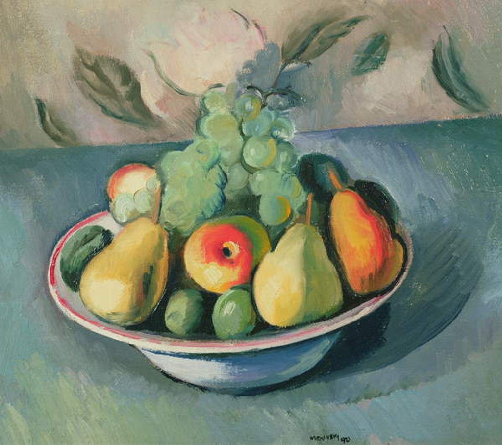 Detail of A Still Life of Fruit in a Bowl by Bernard Meninsky
