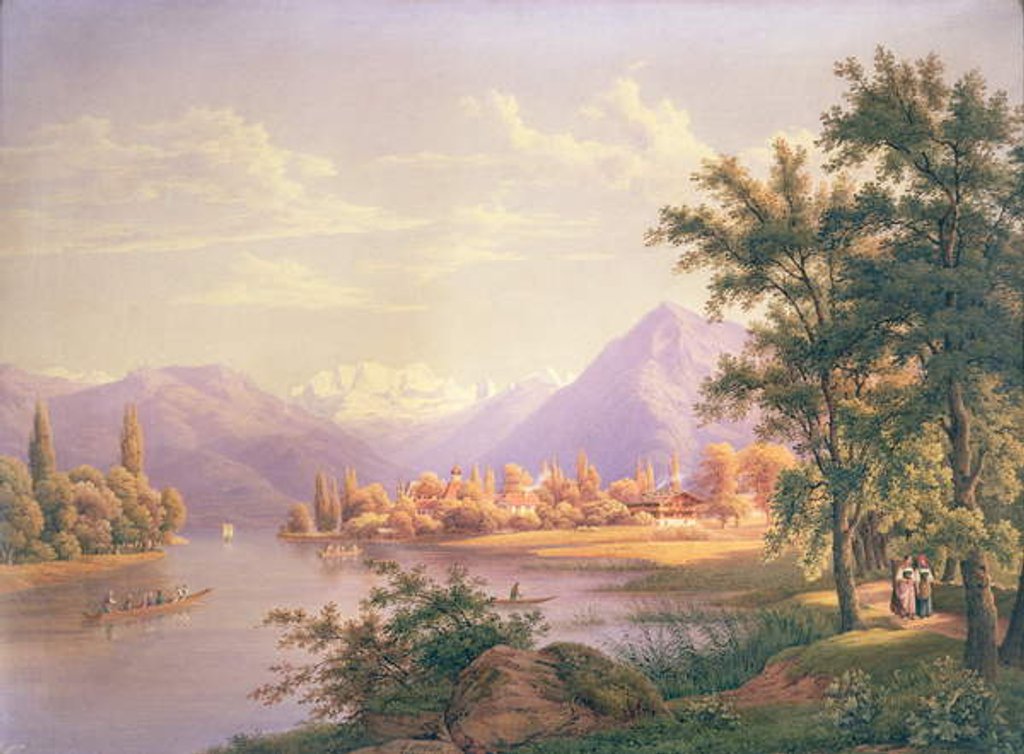 Detail of A View of Scherzingen on the Lake of Thun by Jakob Suter