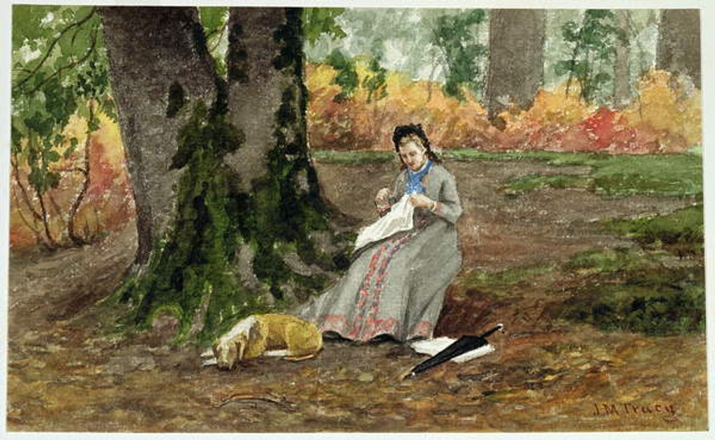 Detail of Woman Embroidering Under a Tree by John Martin Tracy