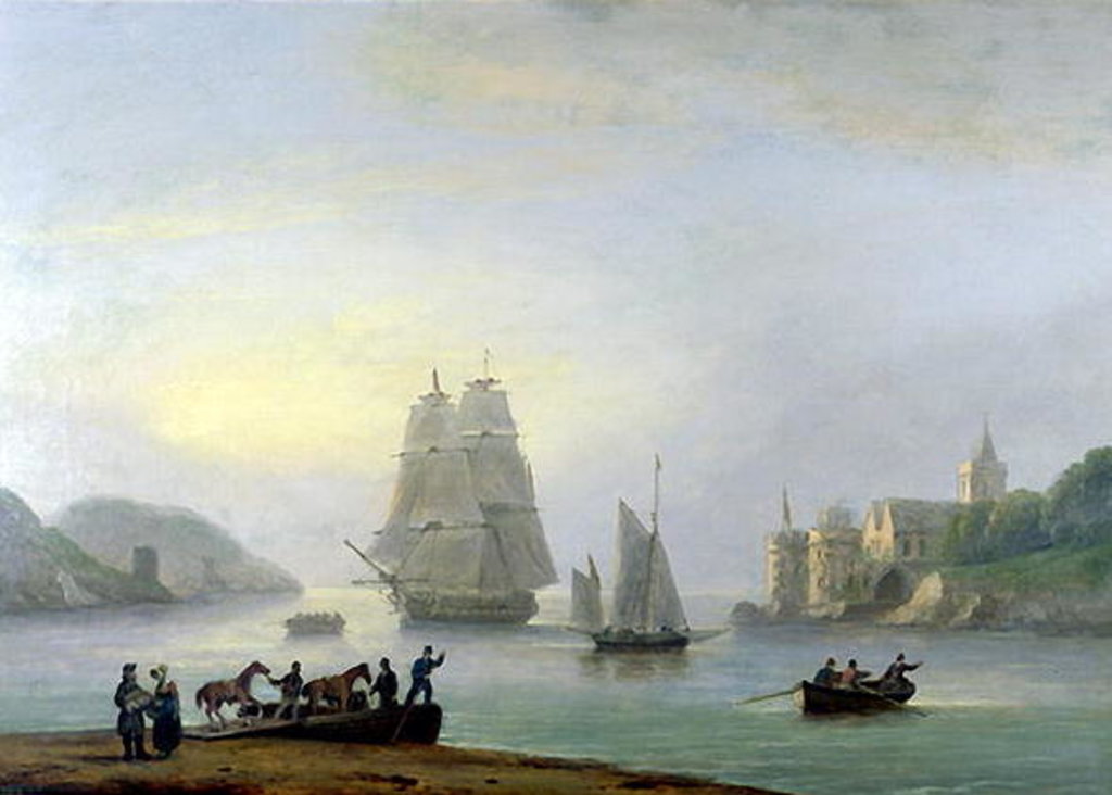 Detail of A Brig Entering Dartmouth Harbour, with a Ferry in the Foreground, 1828 by Thomas Luny