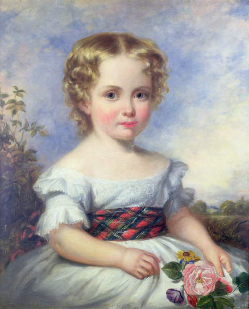 Detail of Portrait of a Young Girl with a Tartan Sash by Margaret Carpenter