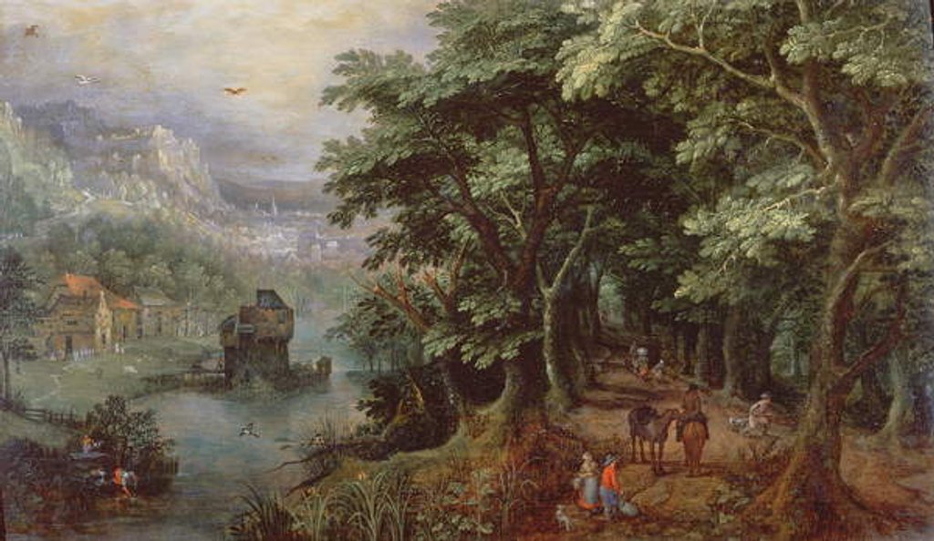 Detail of Landscape with figures in an avenue, c.1595 by Gillis van III Coninxloo