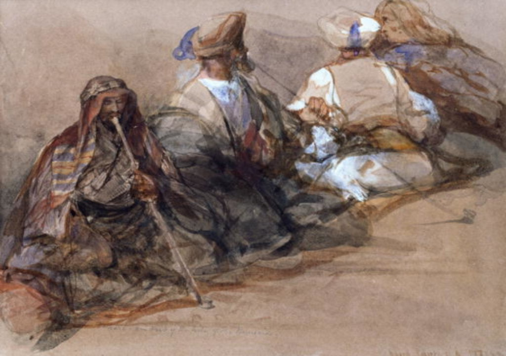 Detail of Group of Arab figures, two smoking a cubuk by David Roberts