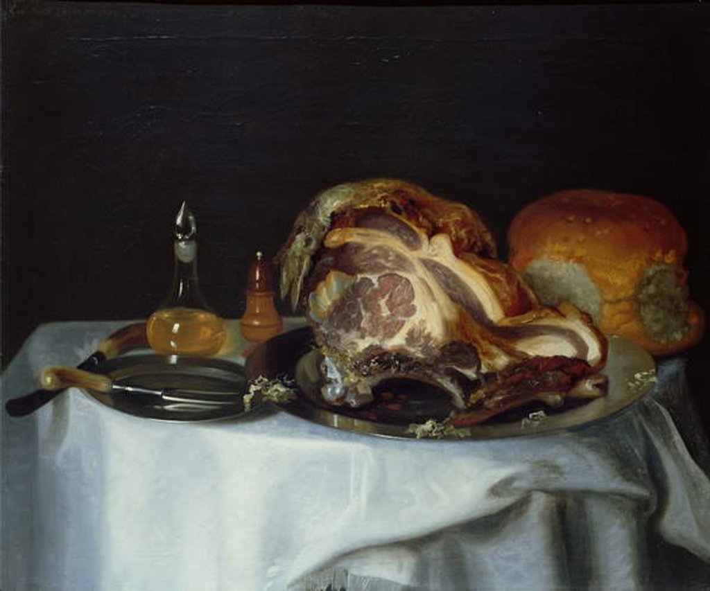 Detail of Still life with meat and bread by George of Chichester Smith